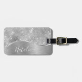 Silver Glitter Glam Bling Personalized Metallic Bagagelabel (Voorkant horizontaal)