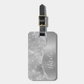 Silver Glitter Glam Bling Personalized Metallic Bagagelabel (Voorkant verticaal)