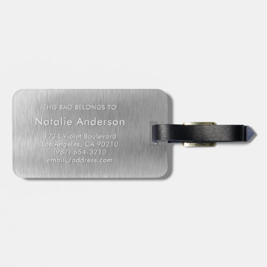 Silver Glitter Glam Bling Personalized Metallic Bagagelabel (Achterkant horizontaal)
