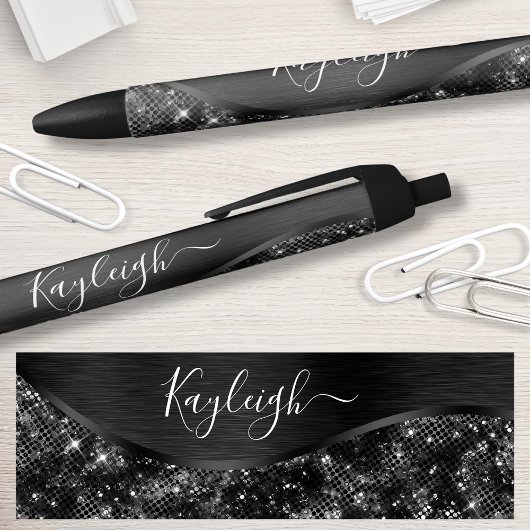 Silver Glitter Glam Bling Personalized Metallic Bl Zwarte Inkt Pen