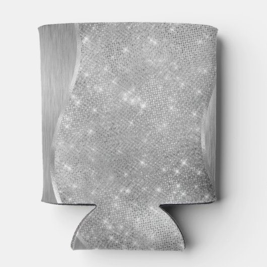 Silver Glitter Glam Bling Personalized Metallic Blikjeskoeler (Achterkant)