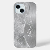 Silver Glitter Glam Bling Personalized Metallic Case-Mate iPhone Case (Achterkant)