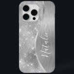 Silver Glitter Glam Bling Personalized Metallic iPhone 15 Pro Max Hoesje<br><div class="desc">Pas deze zilveren geborstelde metalen en glamoureuze faux glitter-patterned-telefoonbehuizing eenvoudig aan met uw eigen aangepaste naam.</div>