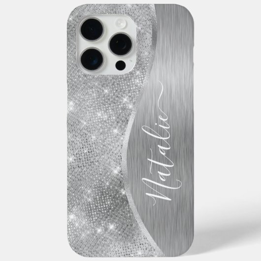 Silver Glitter Glam Bling Personalized Metallic Case-Mate iPhone Case (Achterkant)