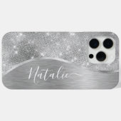 Silver Glitter Glam Bling Personalized Metallic Case-Mate iPhone Case (Achterkant (horizontaal))