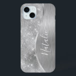 Silver Glitter Glam Bling Personalized Metallic iPhone 15 Mini Hoesje<br><div class="desc">Pas deze zilveren geborstelde metalen en glamoureuze faux glitter-patterned-telefoonbehuizing eenvoudig aan met uw eigen aangepaste naam.</div>