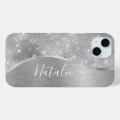 Silver Glitter Glam Bling Personalized Metallic Case-Mate iPhone Case (Achterkant (horizontaal))