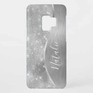 Silver Glitter Glam Bling Personalized Metallic Case-Mate Samsung Galaxy S9 Hoesje