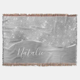 Silver Glitter Glam Bling Personalized Metallic Deken