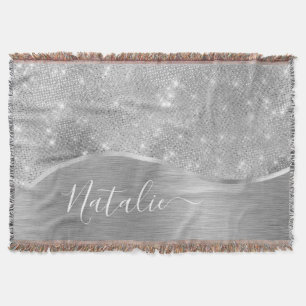 Silver Glitter Glam Bling Personalized Metallic Deken