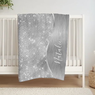 Silver Glitter Glam Bling Personalized Metallic Fleece Deken
