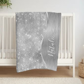 Silver Glitter Glam Bling Personalized Metallic Fleece Deken