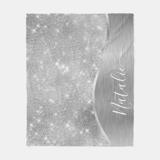 Silver Glitter Glam Bling Personalized Metallic Fleece Deken (Voorkant)