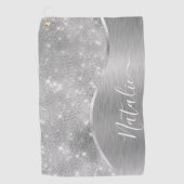 Silver Glitter Glam Bling Personalized Metallic Golfhanddoek (Voorkant)
