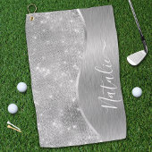 Silver Glitter Glam Bling Personalized Metallic Golfhanddoek