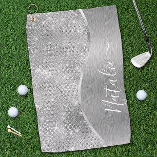 Silver Glitter Glam Bling Personalized Metallic Golfhanddoek