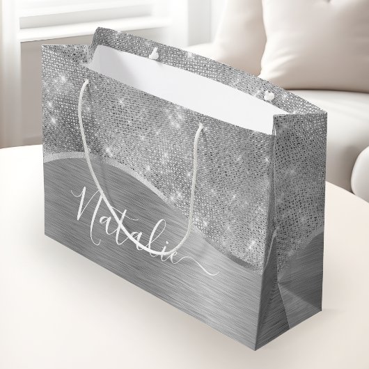 Silver Glitter Glam Bling Personalized Metallic Groot Cadeauzakje