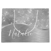 Silver Glitter Glam Bling Personalized Metallic Groot Cadeauzakje (Voorkant)