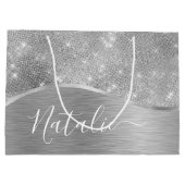 Silver Glitter Glam Bling Personalized Metallic Groot Cadeauzakje (Achterkant)