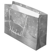 Silver Glitter Glam Bling Personalized Metallic Groot Cadeauzakje (Voorkant Gekanteld)
