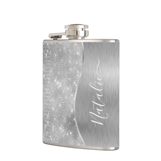 Silver Glitter Glam Bling Personalized Metallic Heupfles (Links)