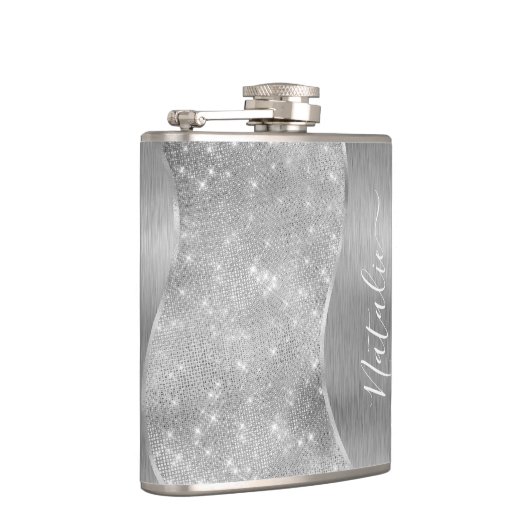 Silver Glitter Glam Bling Personalized Metallic Heupfles (Rechts)