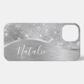 Silver Glitter Glam Bling Personalized Metallic iPhone Hoesje (Achterkant horizontaal)