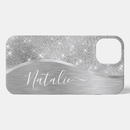 Silver Glitter Glam Bling Personalized Metallic iPhone Hoesje (Achterkant horizontaal)