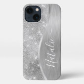 Silver Glitter Glam Bling Personalized Metallic iPhone Hoesje (Achterkant)