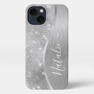 Silver Glitter Glam Bling Personalized Metallic iPhone 13 Hoesje