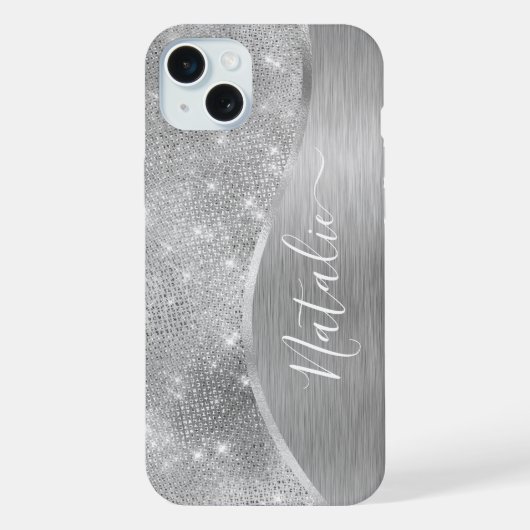 Silver Glitter Glam Bling Personalized Metallic iPhone Hoesje (Achterkant)
