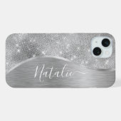Silver Glitter Glam Bling Personalized Metallic iPhone Hoesje (Achterkant horizontaal)