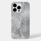 Silver Glitter Glam Bling Personalized Metallic iPhone Hoesje (Achterkant)