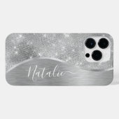 Silver Glitter Glam Bling Personalized Metallic iPhone Hoesje (Achterkant horizontaal)