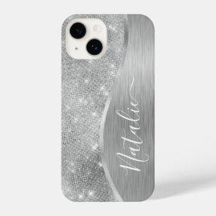 Silver Glitter Glam Bling Personalized Metallic iPhone 14 Hoesje