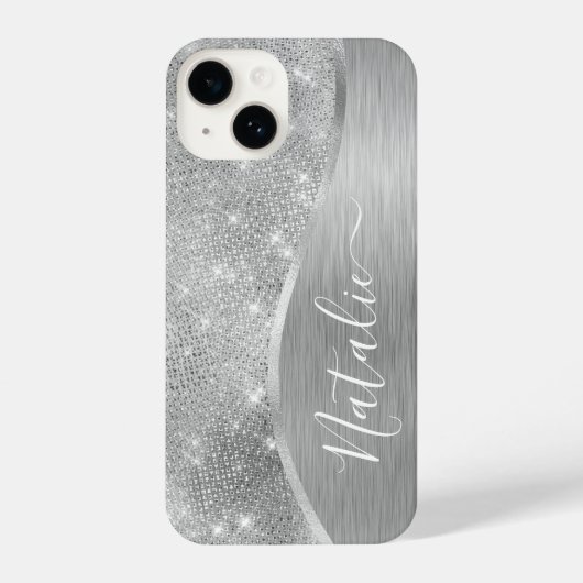 Silver Glitter Glam Bling Personalized Metallic iPhone Hoesje (Achterkant)