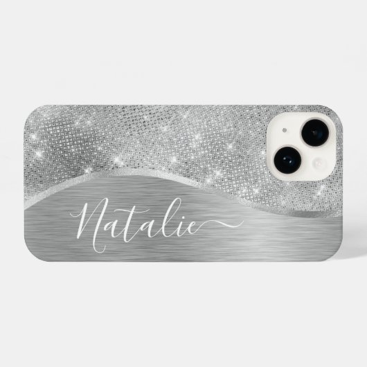 Silver Glitter Glam Bling Personalized Metallic iPhone Hoesje (Achterkant horizontaal)
