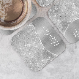 Silver Glitter Glam Bling Personalized Metallic Kartonnen Onderzetters