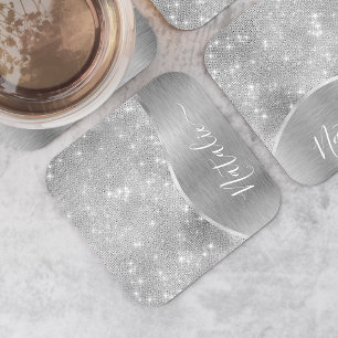 Silver Glitter Glam Bling Personalized Metallic Kartonnen Onderzetters