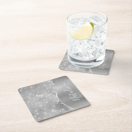 Silver Glitter Glam Bling Personalized Metallic Kartonnen Onderzetters (Insitu)