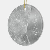 Silver Glitter Glam Bling Personalized Metallic Keramisch Ornament (Links)