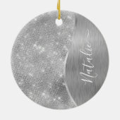 Silver Glitter Glam Bling Personalized Metallic Keramisch Ornament (Achterkant)