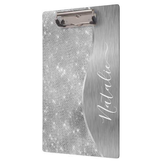Silver Glitter Glam Bling Personalized Metallic Klembord (Links)