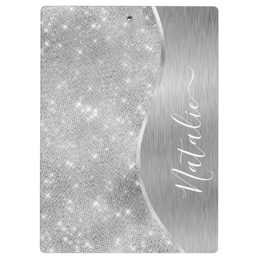 Silver Glitter Glam Bling Personalized Metallic Klembord (Achterkant)