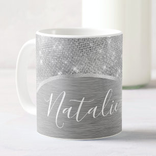 Silver Glitter Glam Bling Personalized Metallic Koffiemok