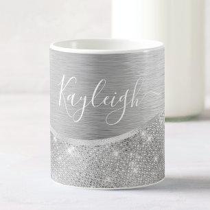 Silver Glitter Glam Bling Personalized Metallic Koffiemok