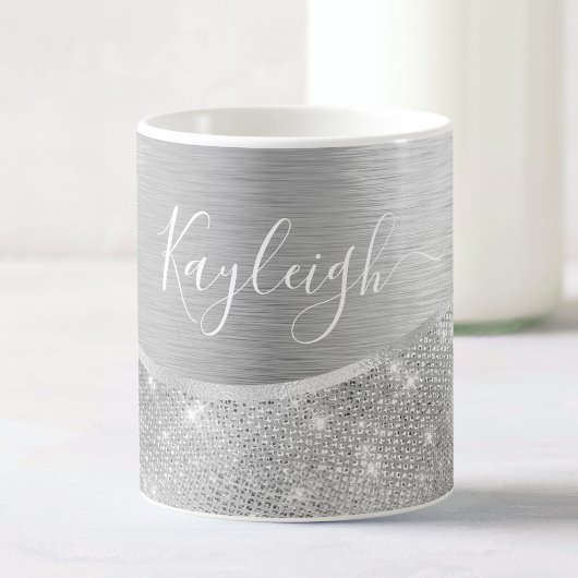 Silver Glitter Glam Bling Personalized Metallic Koffiemok