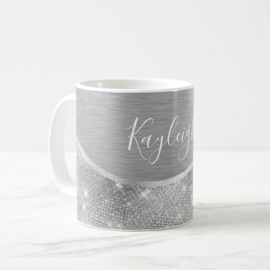 Silver Glitter Glam Bling Personalized Metallic Koffiemok (Voorkant links)