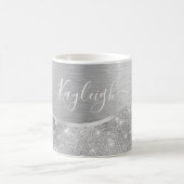 Silver Glitter Glam Bling Personalized Metallic Koffiemok (Center)
