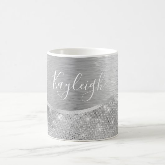 Silver Glitter Glam Bling Personalized Metallic Koffiemok (Center)